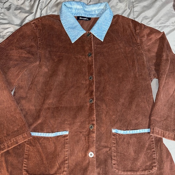 Denim&Co Brown Corduroy Jacket with Blue Denim Details - Picture 1 of 4